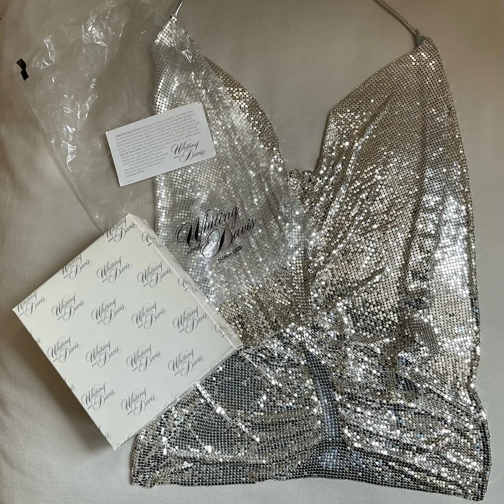 Whiting & Davis Liquid Metal Silver Mesh Halter Top Vintage USA - Picture 8 of 12